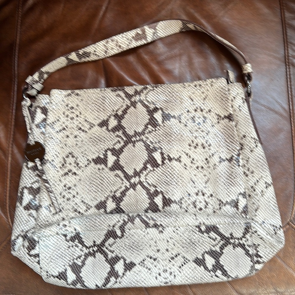 Margot Snake Print Hobo Bag - Cream and Brown